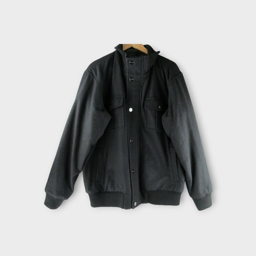 Sean John Wool Blend Field Jacket Winter Coat Size L Black